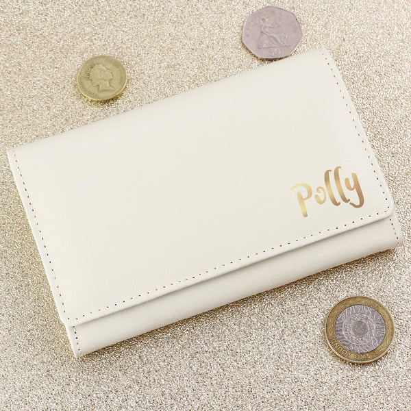 Buy Personalised Gold Name Cream Purse at www.giftsfinder.co.uk