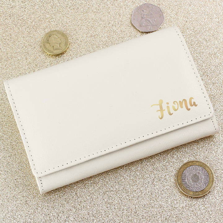 Buy Personalised Gold Name Cream Purse at www.giftsfinder.co.uk