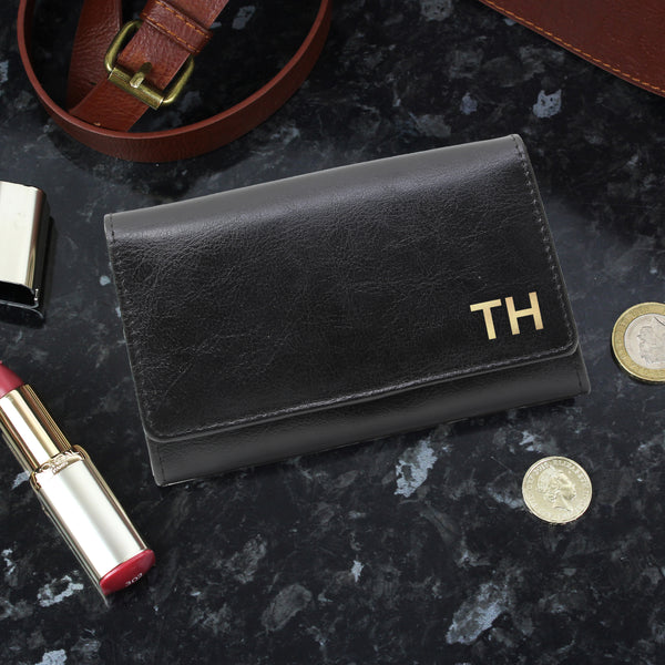 Buy Personalised Gold Initials Black Purse at www.giftsfinder.co.uk