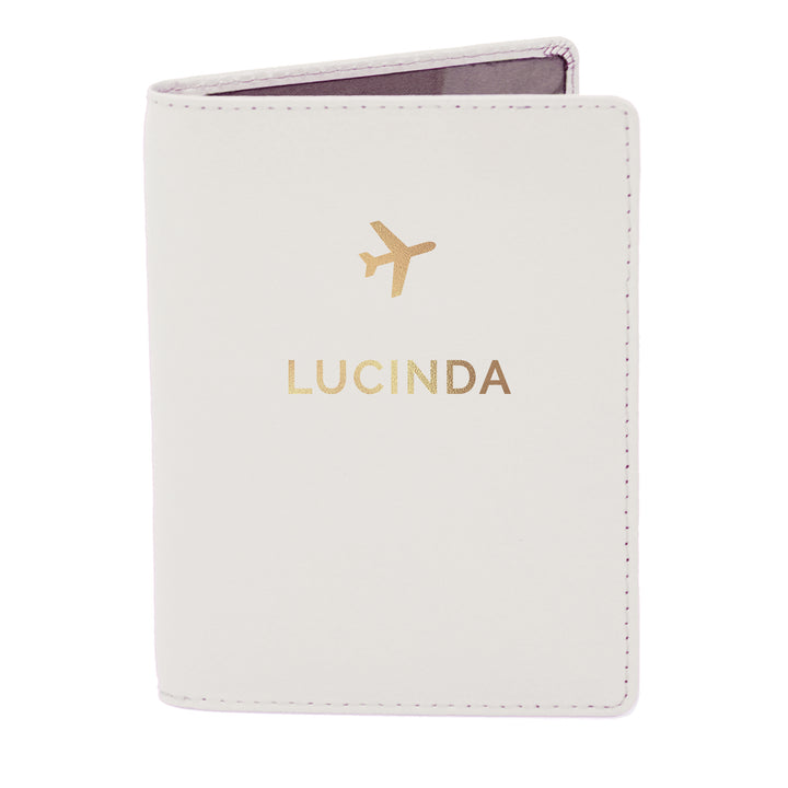 Buy Personalised Gold Name Cream Passport Holder at www.giftsfinder.co.uk