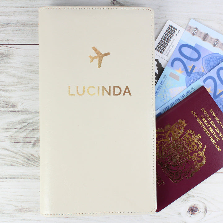 Buy Personalised Gold Name Travel Document Holder at www.giftsfinder.co.uk