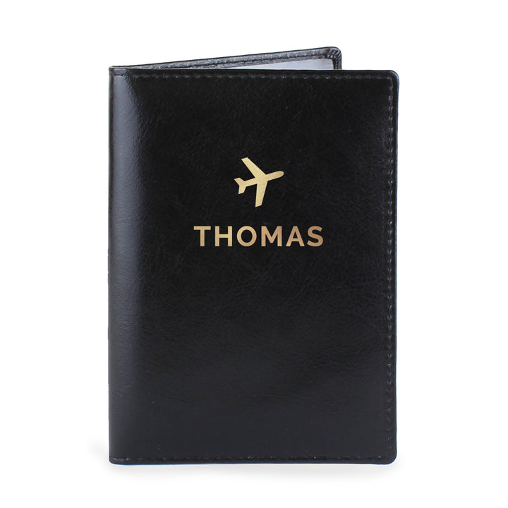 Personalised Gold Name Black Passport Holder - part of the Gifts Finder Personalised Passport Holders collection