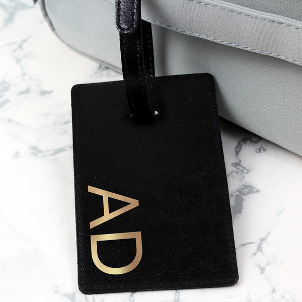 Buy Personalised Gold Initials Black Luggage Tag at www.giftsfinder.co.uk