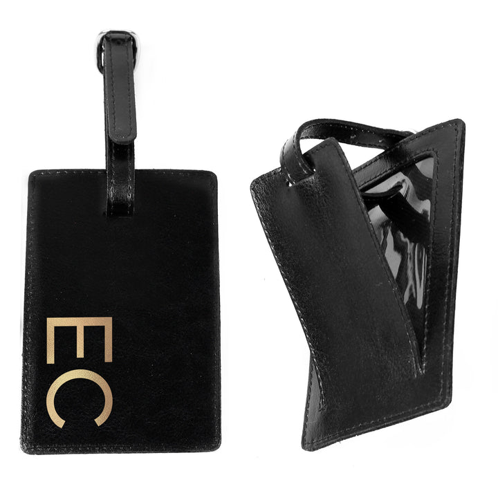 Buy Personalised Gold Initials Black Luggage Tag at www.giftsfinder.co.uk