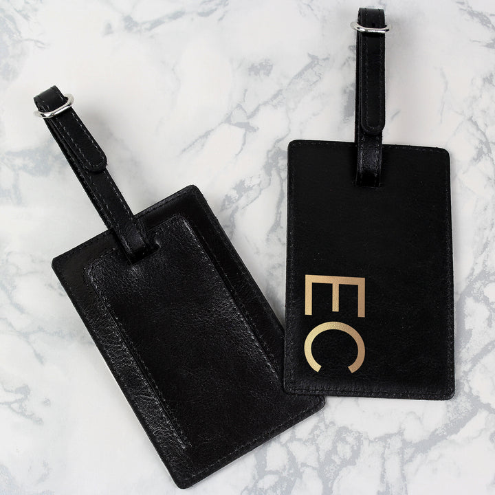 Buy Personalised Gold Initials Black Luggage Tag at www.giftsfinder.co.uk