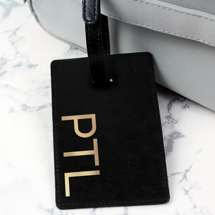 Buy Personalised Gold Initials Black Luggage Tag at www.giftsfinder.co.uk