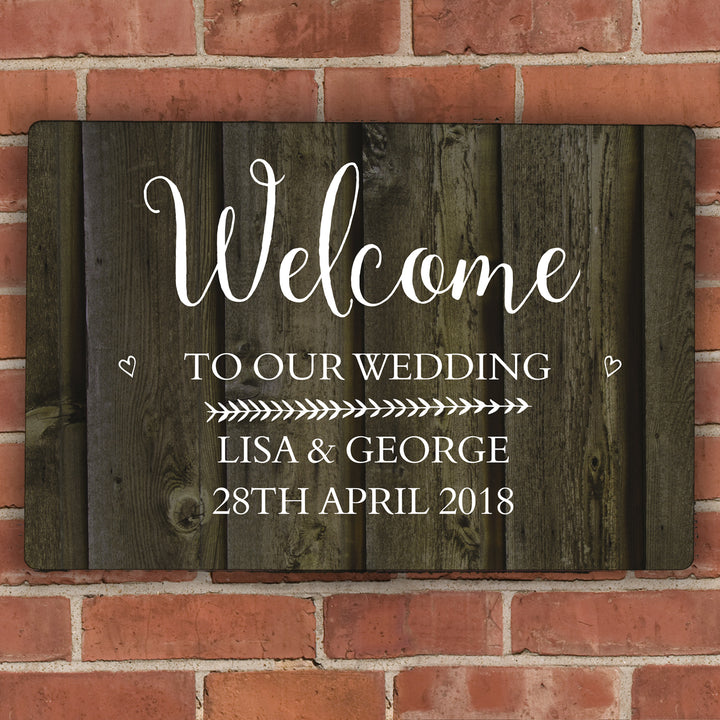 Buy Personalised Walnut Wood Grain Metal Sign at www.giftsfinder.co.uk