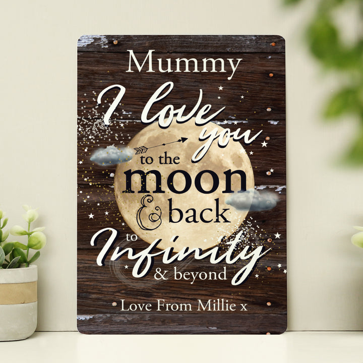 Personalised To the Moon & Back Metal Sign in gift category Hanging Decorations & Signs