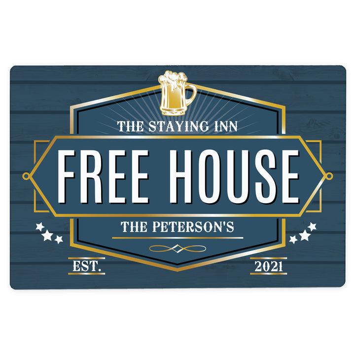 Personalised Free House Blue Metal Sign - part of the Gifts Finder Personalised House Signs & Plaques collection