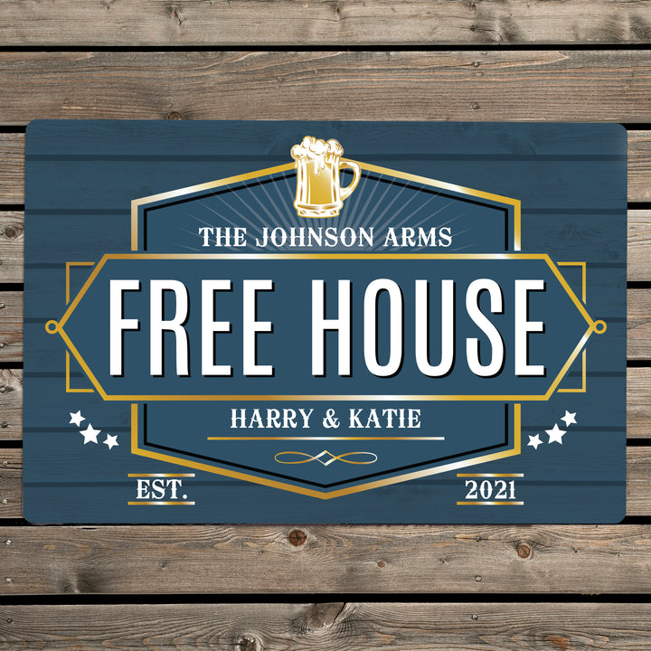 Personalised Free House Blue Metal Sign - part of the Gifts Finder Personalised House Signs & Plaques collection