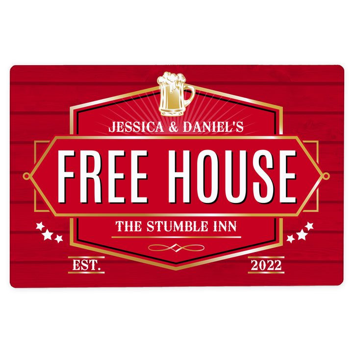 Buy Personalised Free House Red Metal Sign at www.giftsfinder.co.uk