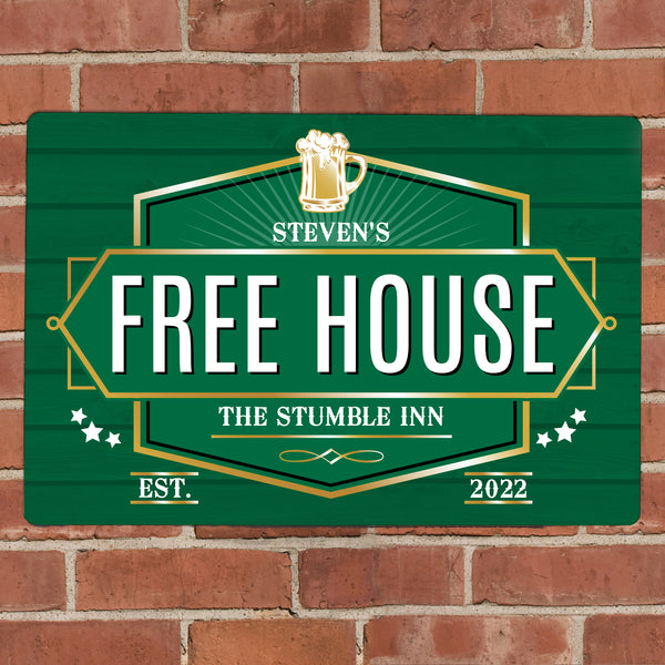 Buy Personalised Free House Green Metal Sign at www.giftsfinder.co.uk