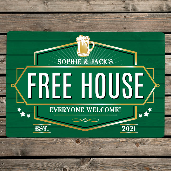 Personalised Free House Green Metal Sign - part of the Gifts Finder Personalised House Signs & Plaques collection