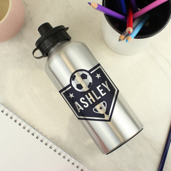 Buy Personalised Football Silver Drinks Bottle available now at www.giftsfinder.co.uk