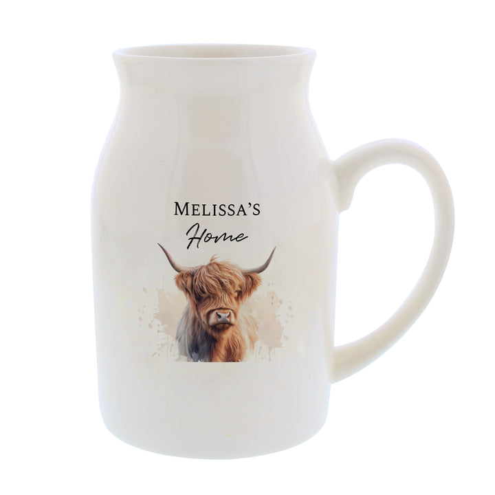 Buy Personalised Highland Cow Flower Jug Vase available now at www.giftsfinder.co.uk