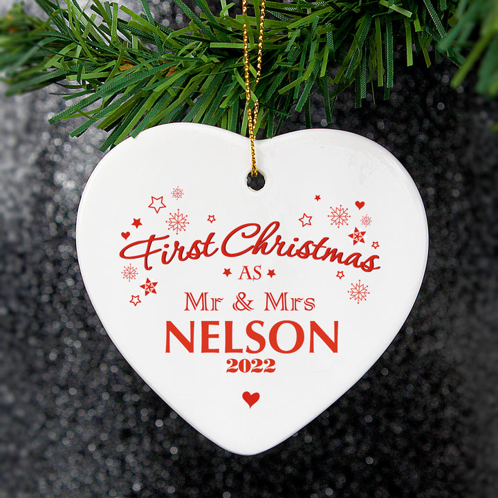 Personalised 'Our First Christmas' Ceramic Heart Decoration - part of the Gifts Finder Personalised Heart Decorations collection