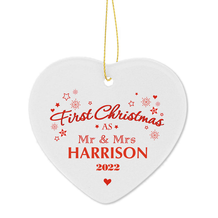 Personalised 'Our First Christmas' Ceramic Heart Decoration - part of the Gifts Finder Personalised Heart Decorations collection