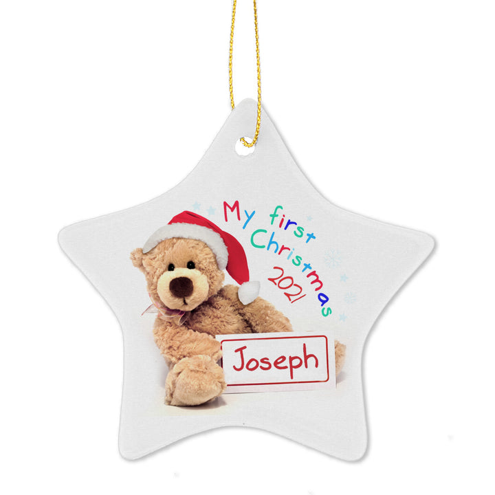 Personalised My First Christmas Teddy Ceramic Star Decoration - part of the Gifts Finder Personalised Christmas Decorations collection