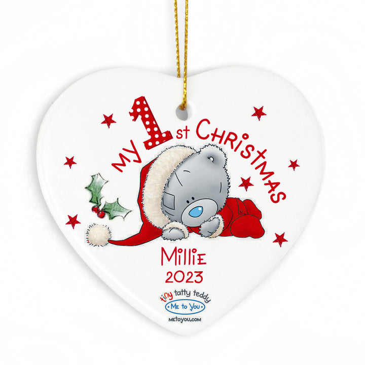 Personalised Me To You My 1st Christmas Ceramic Heart Decoration - part of the Gifts Finder Personalised Heart Decorations collection