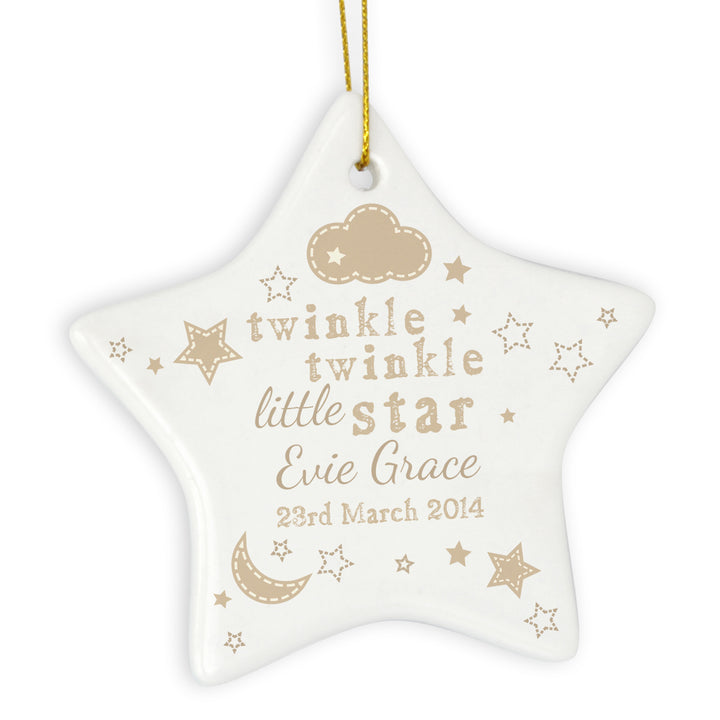 Personalised Twinkle Twinkle Ceramic Star Decoration in gift category Personalised Ornaments & Keepsakes