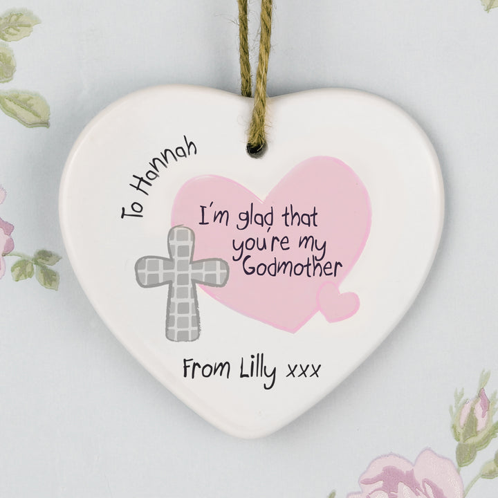 Personalised Godmother Ceramic Heart Decoration - part of the Gifts Finder Personalised Heart Decorations collection