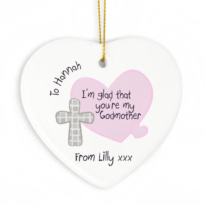 Personalised Godmother Ceramic Heart Decoration - part of the Gifts Finder Personalised Heart Decorations collection