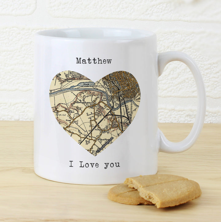 Personalised 1896 - 1904 Revised New Map Heart Mug - part of the Gifts Finder Personalised Mugs collection