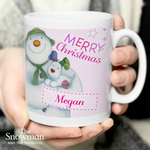 Buy Personalised The Snowman and the Snowdog Pink Mug at www.giftsfinder.co.uk