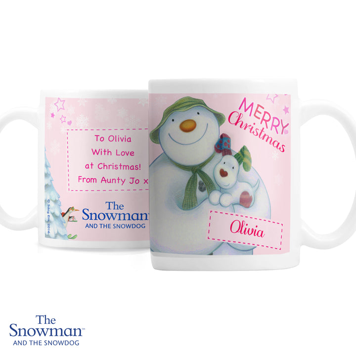 Buy Personalised The Snowman and the Snowdog Pink Mug at www.giftsfinder.co.uk