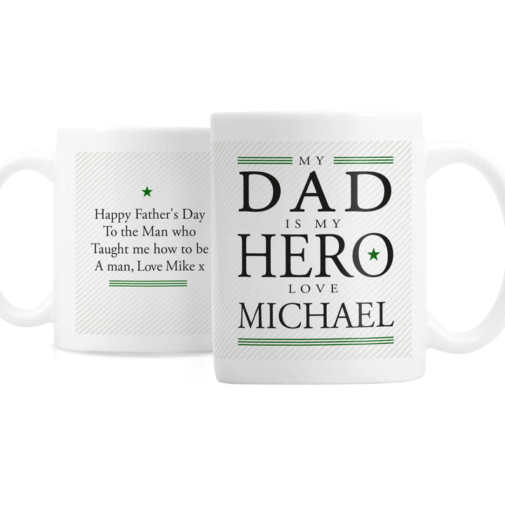 Buy Personalised My Dad is My Hero Mug at www.giftsfinder.co.uk