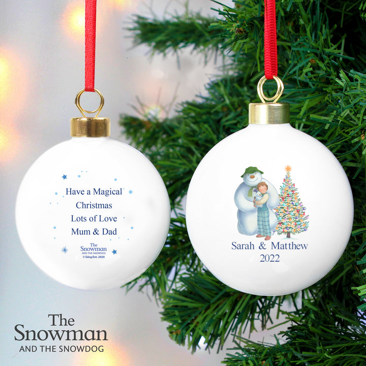 Buy Personalised The Snowman and the Snowdog Friends Bauble at www.giftsfinder.co.uk