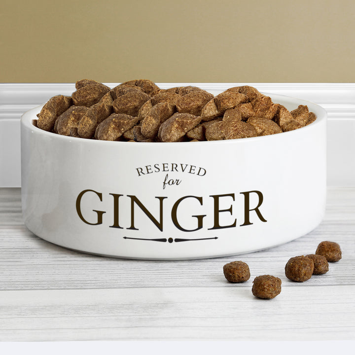 Personalised Reserved For 14Cm Medium White Pet Bowl - part of the Gifts Finder Personalised Pet Bowls collection