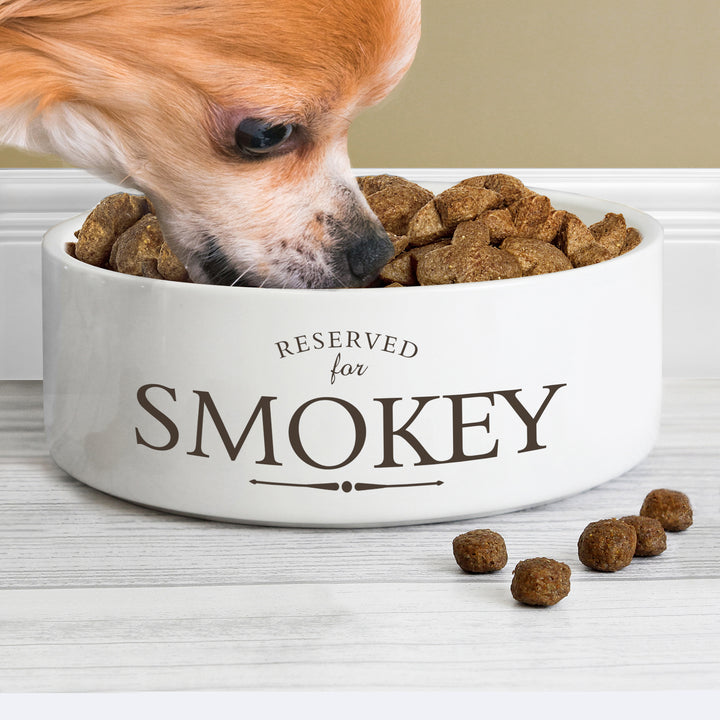 Personalised Reserved For 14Cm Medium White Pet Bowl - part of the Gifts Finder Personalised Pet Bowls collection