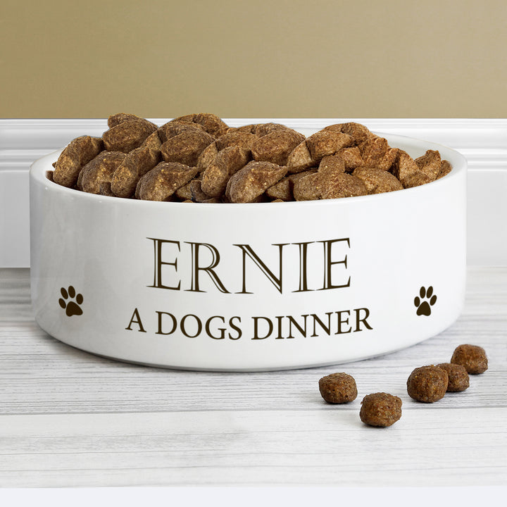 Buy Personalised Paws 14cm Medium White Pet Bowl at www.giftsfinder.co.uk