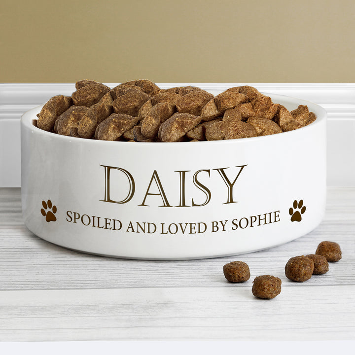 Buy Personalised Paws 14cm Medium White Pet Bowl at www.giftsfinder.co.uk