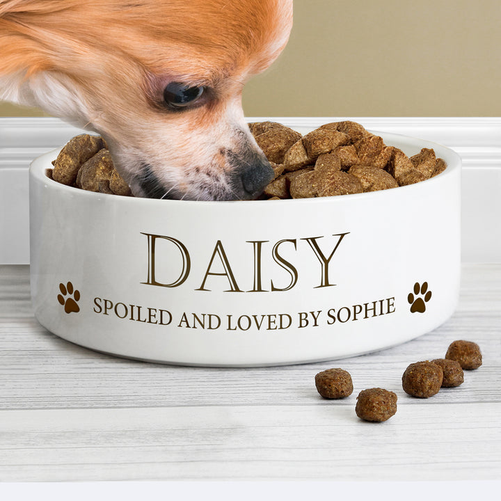 Buy Personalised Paws 14cm Medium White Pet Bowl at www.giftsfinder.co.uk