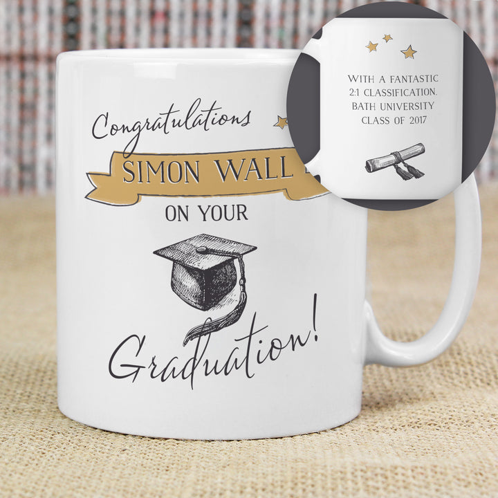 Buy Personalised Gold Star Graduation Mug at www.giftsfinder.co.uk