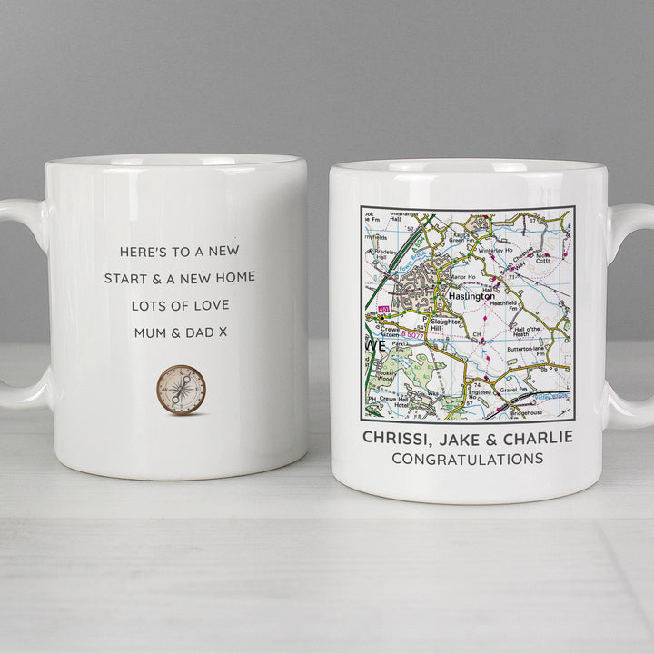 Buy Personalised Present Day Map Compass Mug at www.giftsfinder.co.uk