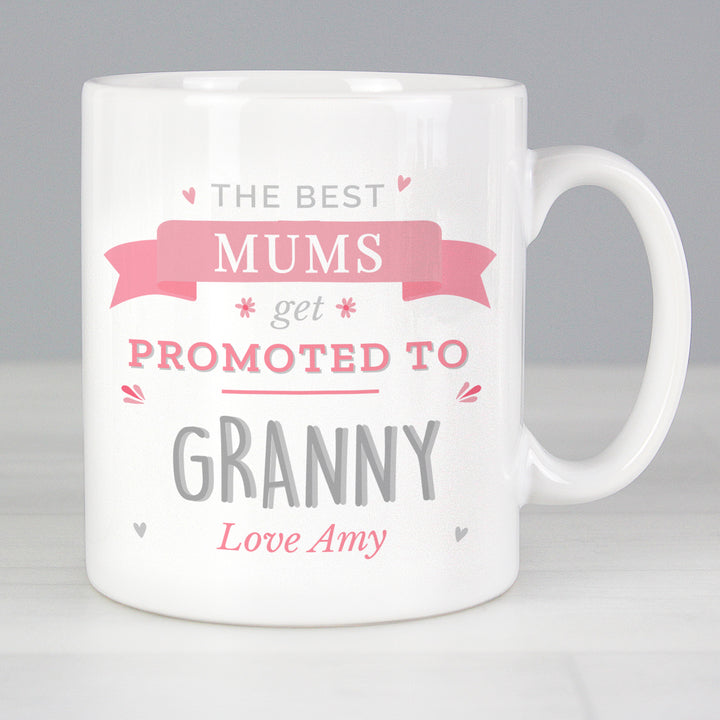 Buy Personalised Pink Promoted To Mug at www.giftsfinder.co.uk