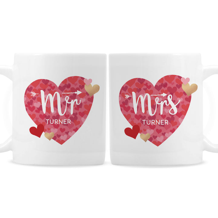 Buy Personalised Mr and Mrs Valentine's Day Confetti Hearts Mug Set at www.giftsfinder.co.uk