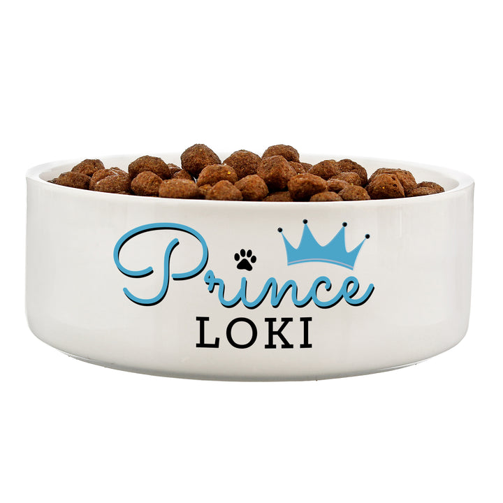 Buy Personalised Prince 14cm Medium Ceramic White Pet Bowl at www.giftsfinder.co.uk