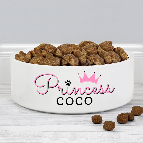 Buy Personalised Princess 14cm Medium Ceramic White Pet Bowl at www.giftsfinder.co.uk