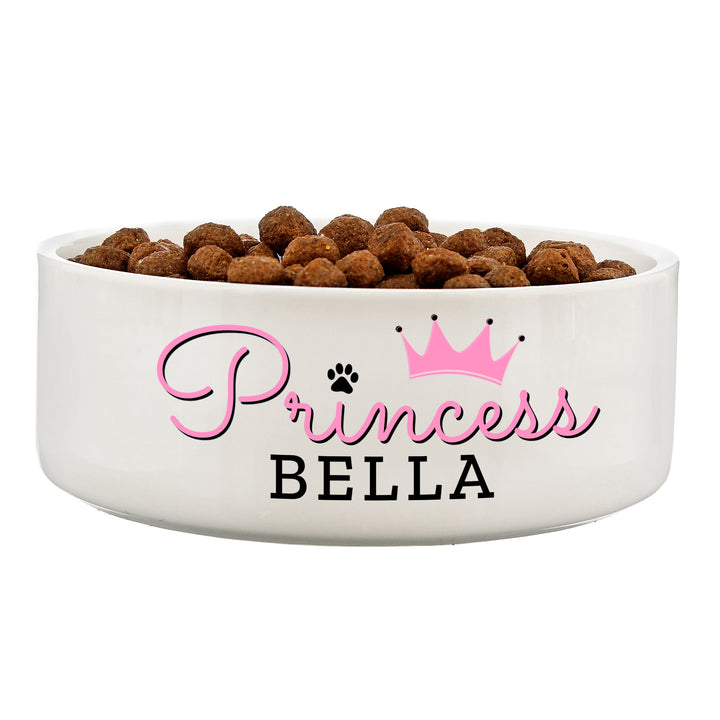 Buy Personalised Princess 14cm Medium Ceramic White Pet Bowl at www.giftsfinder.co.uk