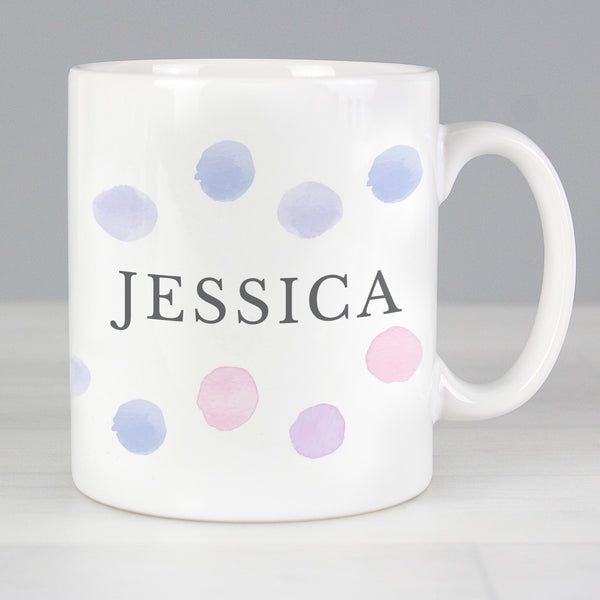 Buy Personalised Pink Spot Mug at www.giftsfinder.co.uk