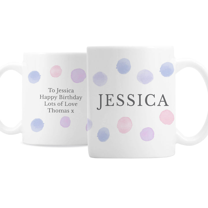 Buy Personalised Pink Spot Mug at www.giftsfinder.co.uk