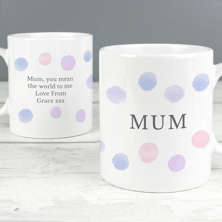 Buy Personalised Pink Spot Mug at www.giftsfinder.co.uk