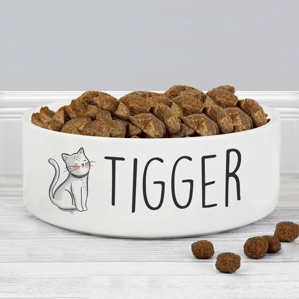 Personalised Scribble Cat 14Cm Medium Pet Bowl - part of the Personalised Pet Bowls collection