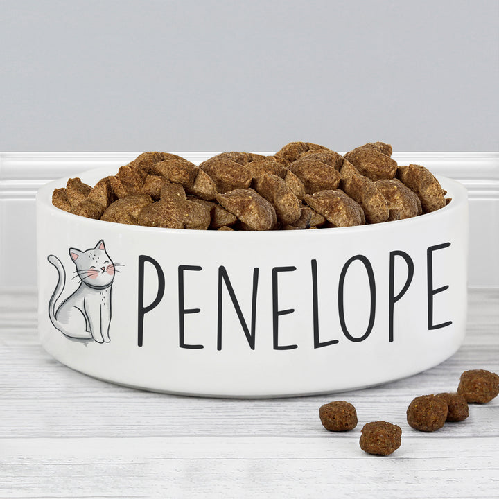 Buy Personalised Scribble Cat 14cm Medium Pet Bowl at www.giftsfinder.co.uk