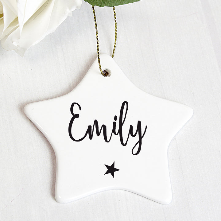 Buy Personalised Name Ceramic Star Decoration at www.giftsfinder.co.uk