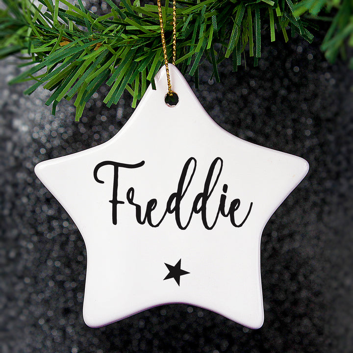 Buy Personalised Name Ceramic Star Decoration at www.giftsfinder.co.uk